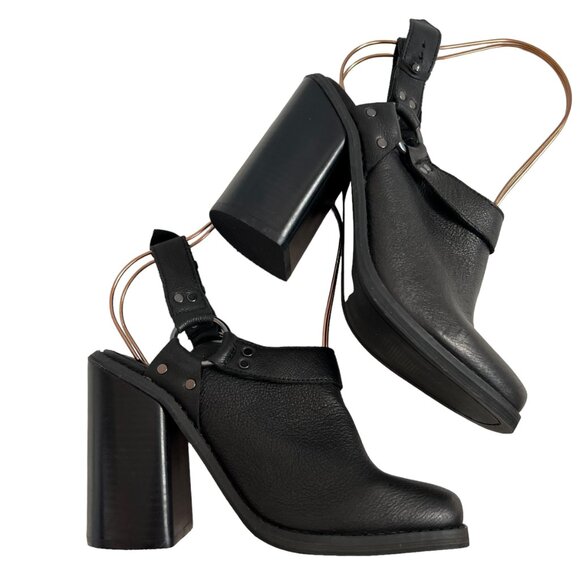 Ecote harness boots 8 ankle booties mules black leather block heel slingback - Picture 7 of 11